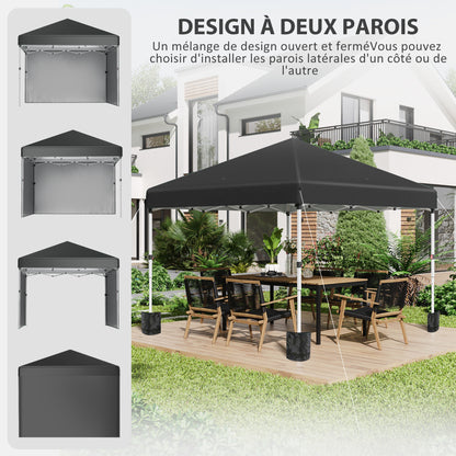 Pop-up folding garden gazebo adjustable in height UV 30+ protection 2 sidewalls - includes carrying bag - for outdoor party, event - 297 x 297 x 288 cm black