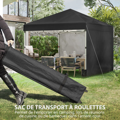 Pop-up folding garden gazebo adjustable in height UV 30+ protection 2 sidewalls - includes carrying bag - for outdoor party, event - 297 x 297 x 288 cm black