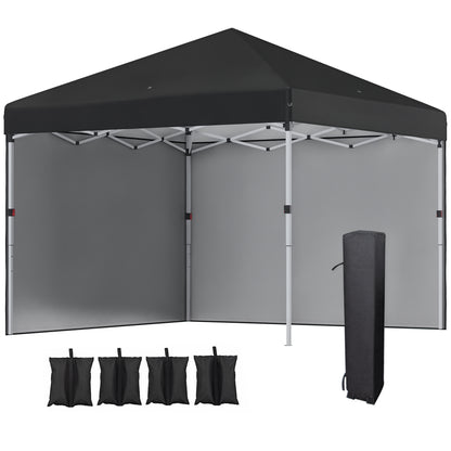 Pop-up folding garden gazebo adjustable in height UV 30+ protection 2 sidewalls - includes carrying bag - for outdoor party, event - 297 x 297 x 288 cm black