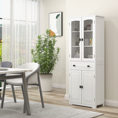 Kitchen Pantry Sideboard Buffet Cabinet with 4 Doors 1 Drawer and 2 Adjustable Shelves for Living Room 60x30x160 cm White