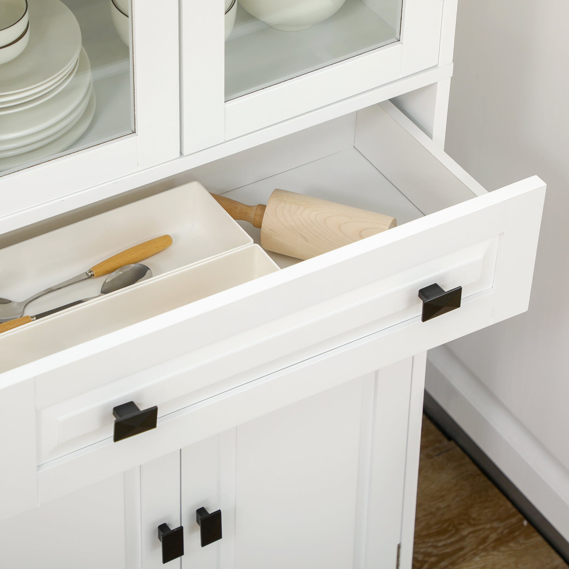 Kitchen Pantry Sideboard Buffet Cabinet with 4 Doors 1 Drawer and 2 Adjustable Shelves for Living Room 60x30x160 cm White