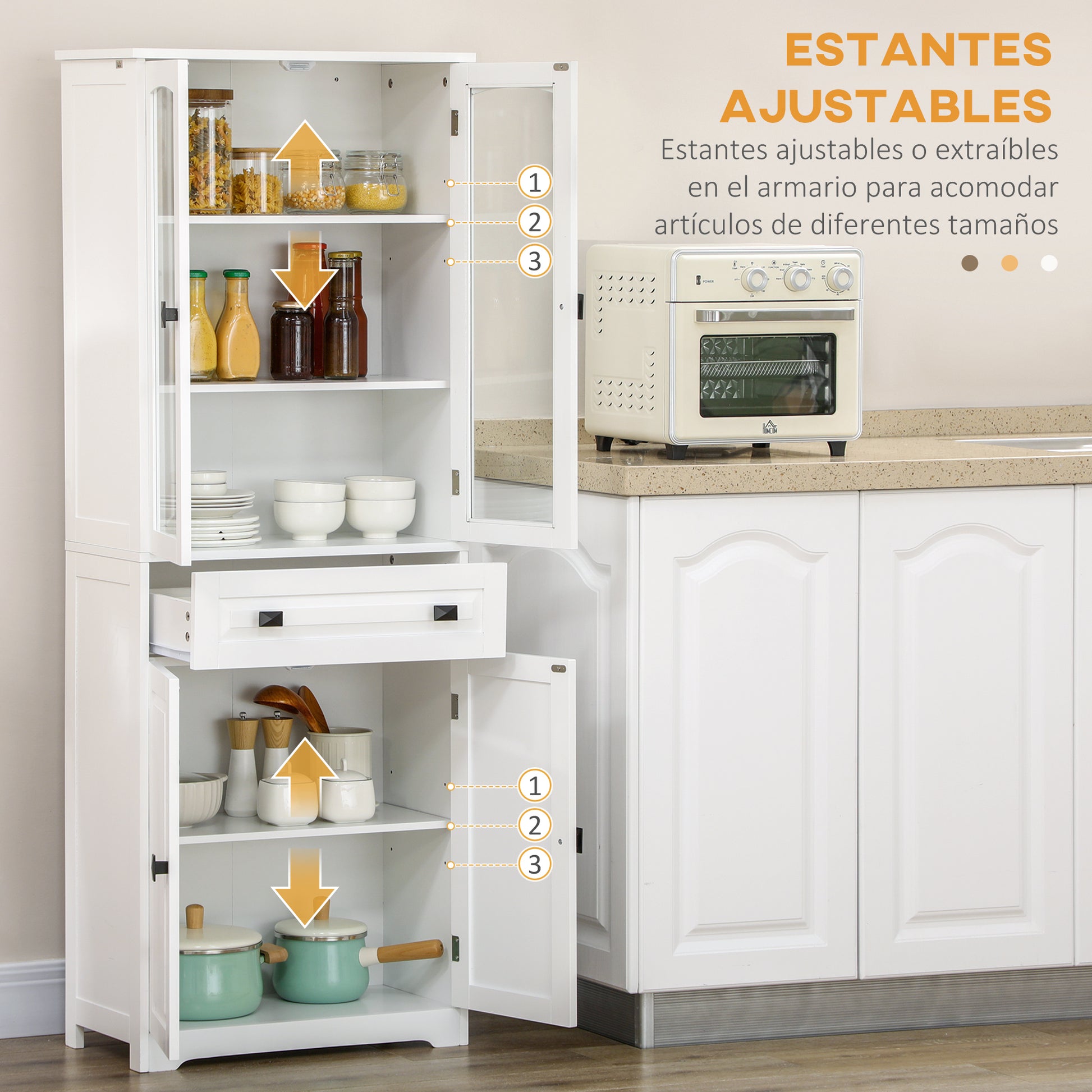 Kitchen Pantry Sideboard Buffet Cabinet with 4 Doors 1 Drawer and 2 Adjustable Shelves for Living Room 60x30x160 cm White