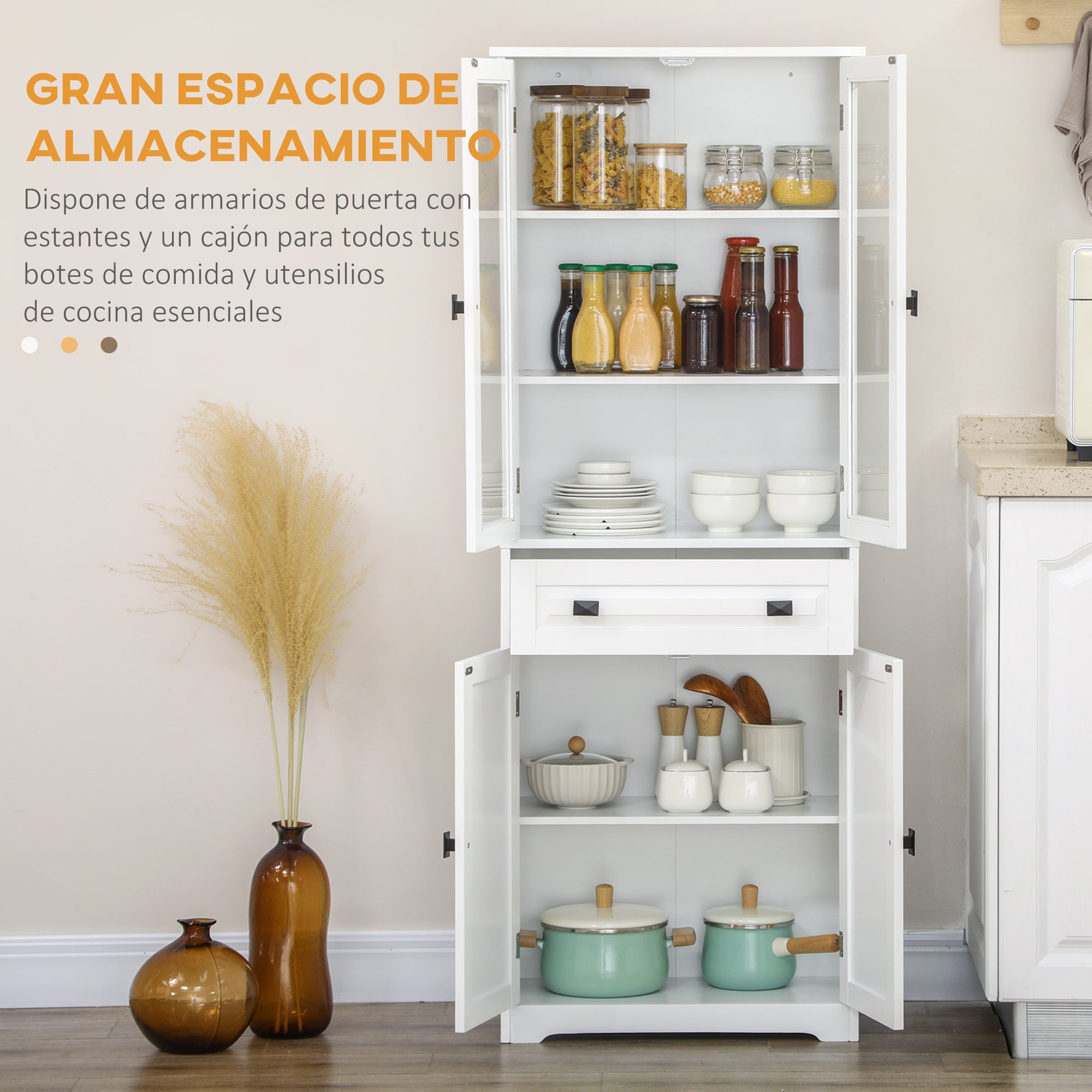 Kitchen Pantry Sideboard Buffet Cabinet with 4 Doors 1 Drawer and 2 Adjustable Shelves for Living Room 60x30x160 cm White