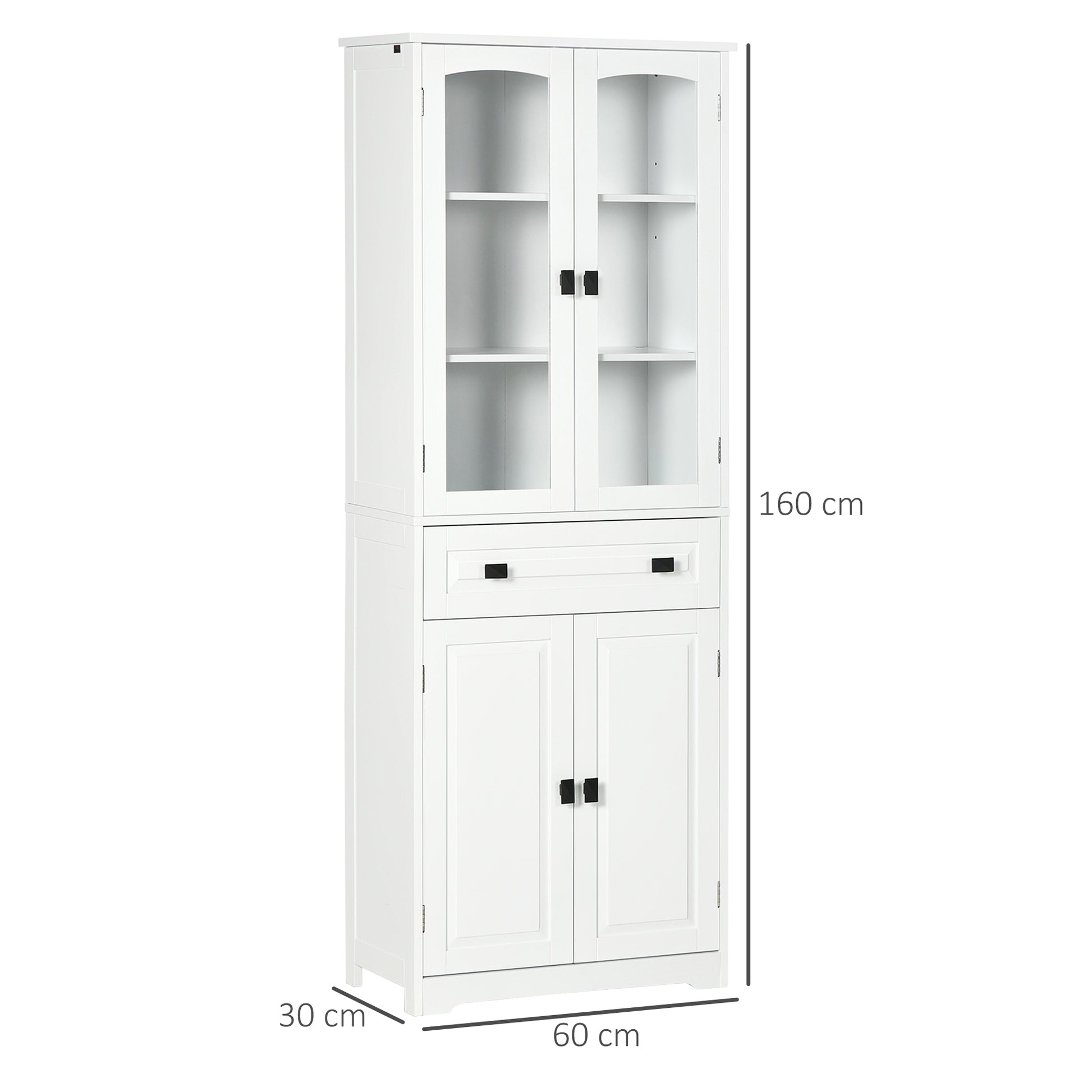 Kitchen Pantry Sideboard Buffet Cabinet with 4 Doors 1 Drawer and 2 Adjustable Shelves for Living Room 60x30x160 cm White