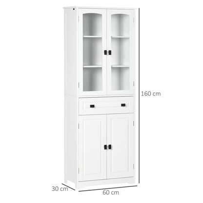 Kitchen Pantry Sideboard Buffet Cabinet with 4 Doors 1 Drawer and 2 Adjustable Shelves for Living Room 60x30x160 cm White