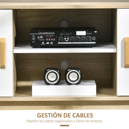 TV Stand for TVs up to 55 Inches Modern TV Stand with 2 Doors 2 Open Shelves and Adjustable Shelf for Bedroom 120x40x55 cm Natural and White