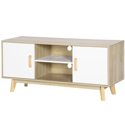 TV Stand for TVs up to 55 Inches Modern TV Stand with 2 Doors 2 Open Shelves and Adjustable Shelf for Bedroom 120x40x55 cm Natural and White