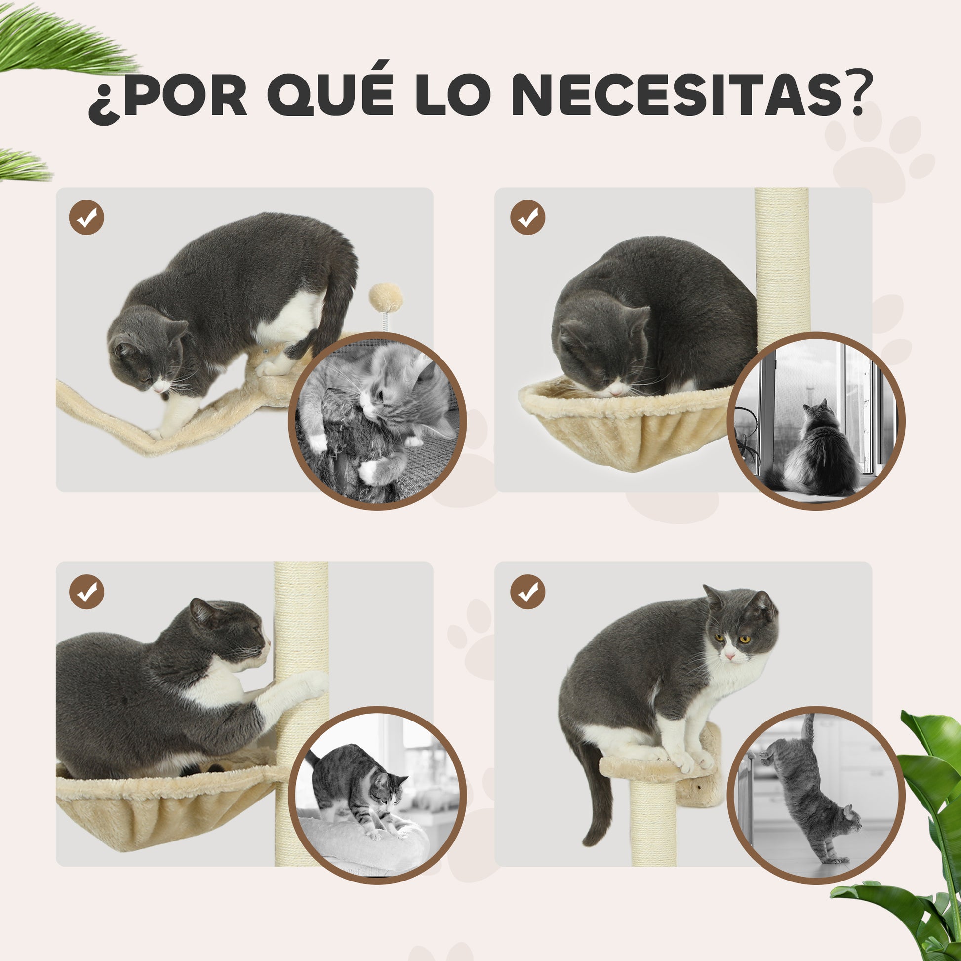 4-Piece Cat Shelves Set Wall Scratcher for Cats with Hammock Posts Scratching Soft Ladder Ball Jumping Platforms Beige