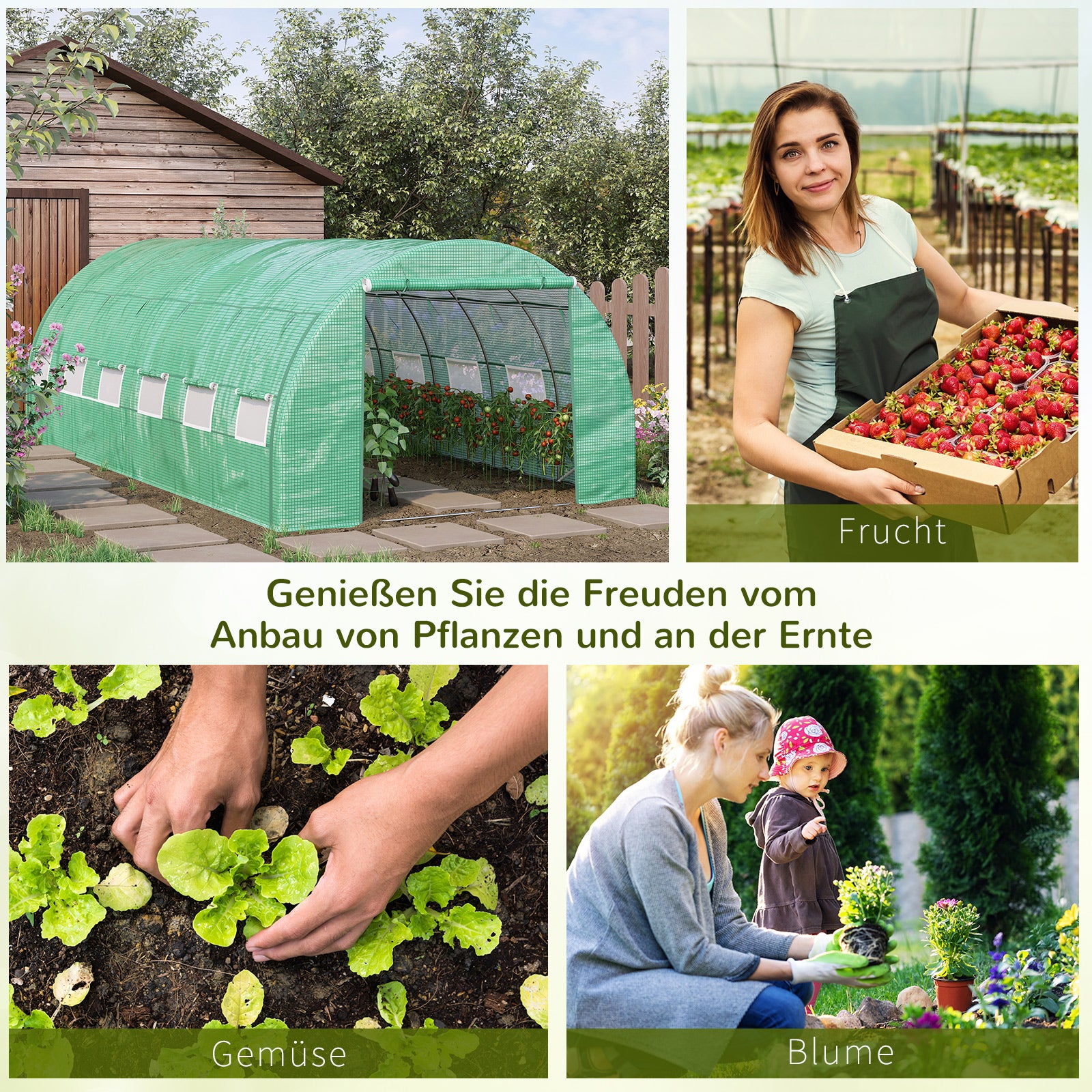 Poly Tunnel Greenhouse 6 x 3 x 2 m Walk-In Greenhouse with Roll-Up Covers Poly Tunnel Greenhouse UV Protection Steel Pipe Green