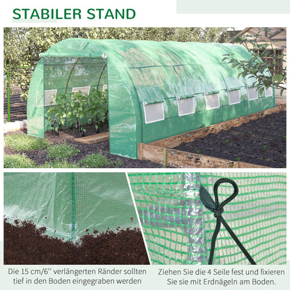 Poly Tunnel Greenhouse 6 x 3 x 2 m Walk-In Greenhouse with Roll-Up Covers Poly Tunnel Greenhouse UV Protection Steel Pipe Green