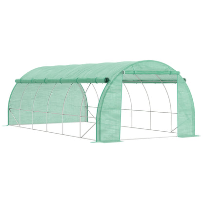 Poly Tunnel Greenhouse 6 x 3 x 2 m Walk-In Greenhouse with Roll-Up Covers Poly Tunnel Greenhouse UV Protection Steel Pipe Green