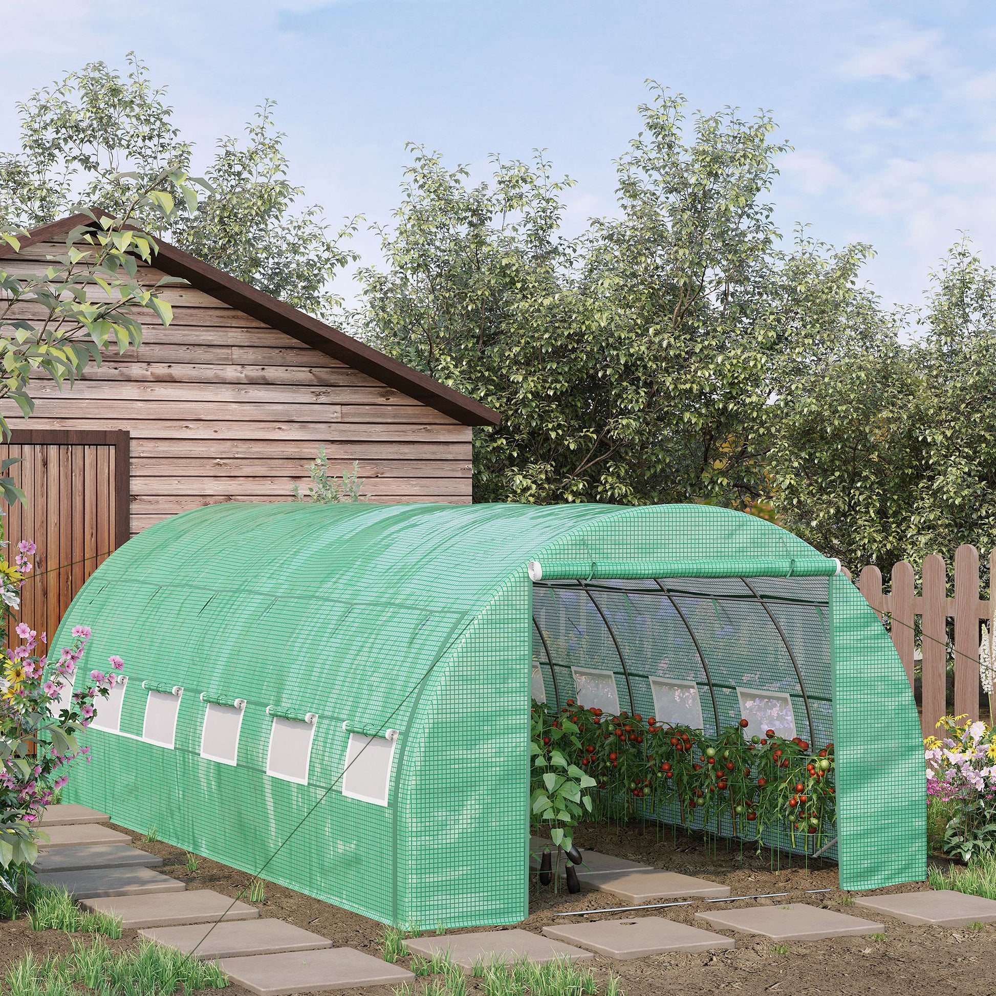 Poly Tunnel Greenhouse 6 x 3 x 2 m Walk-In Greenhouse with Roll-Up Covers Poly Tunnel Greenhouse UV Protection Steel Pipe Green