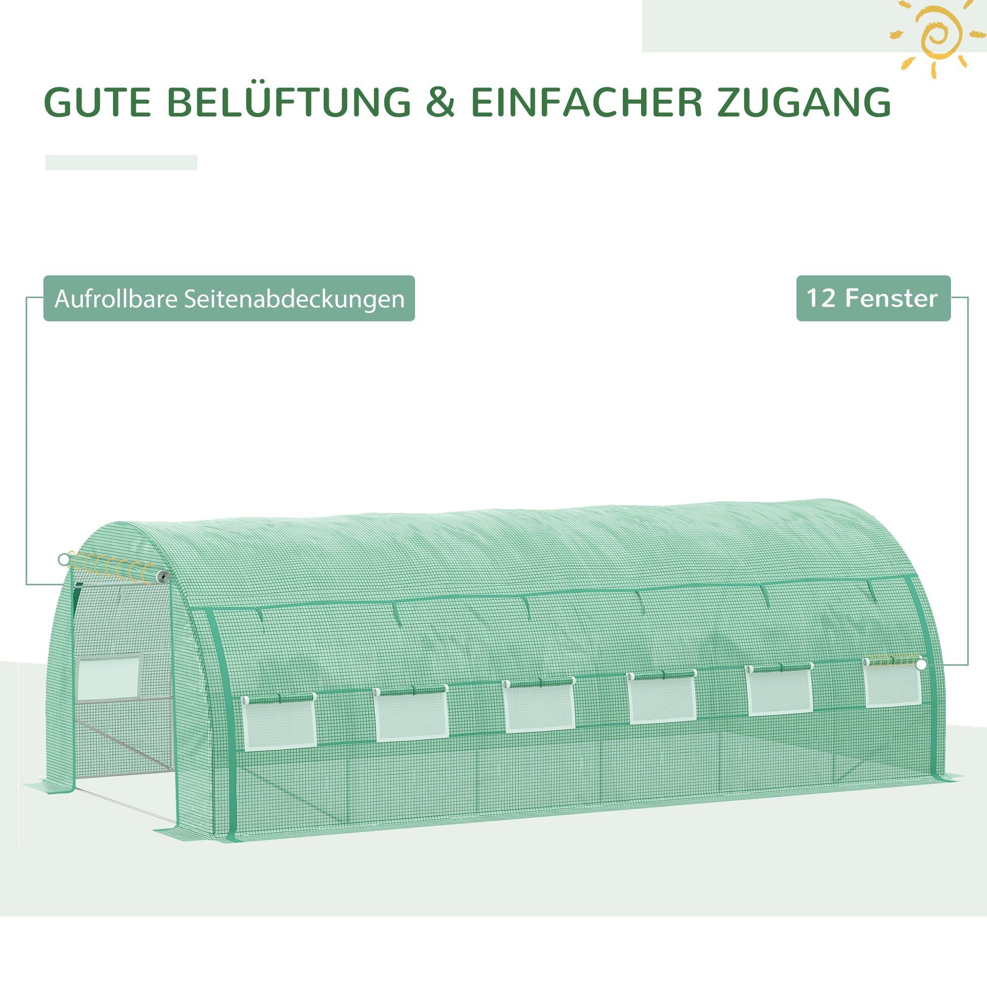 Poly Tunnel Greenhouse 6 x 3 x 2 m Walk-In Greenhouse with Roll-Up Covers Poly Tunnel Greenhouse UV Protection Steel Pipe Green