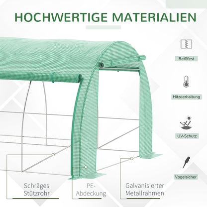 Poly Tunnel Greenhouse 6 x 3 x 2 m Walk-In Greenhouse with Roll-Up Covers Poly Tunnel Greenhouse UV Protection Steel Pipe Green
