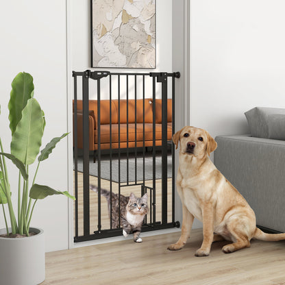 Dog Door Gate, Stair Gate, 74-80 cm Dog Door Gate, Stair Protection, Safety Gate, Automatic Lock, Steel, Black