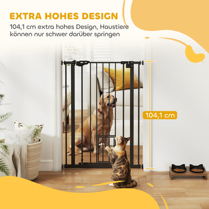 Dog Door Gate, Stair Gate, 74-80 cm Dog Door Gate, Stair Protection, Safety Gate, Automatic Lock, Steel, Black