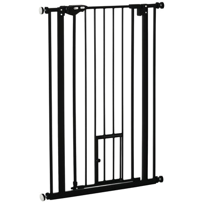 Dog Door Gate, Stair Gate, 74-80 cm Dog Door Gate, Stair Protection, Safety Gate, Automatic Lock, Steel, Black