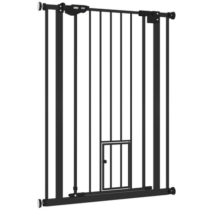 Dog Door Gate, Stair Gate, 74-80 cm Dog Door Gate, Stair Protection, Safety Gate, Automatic Lock, Steel, Black