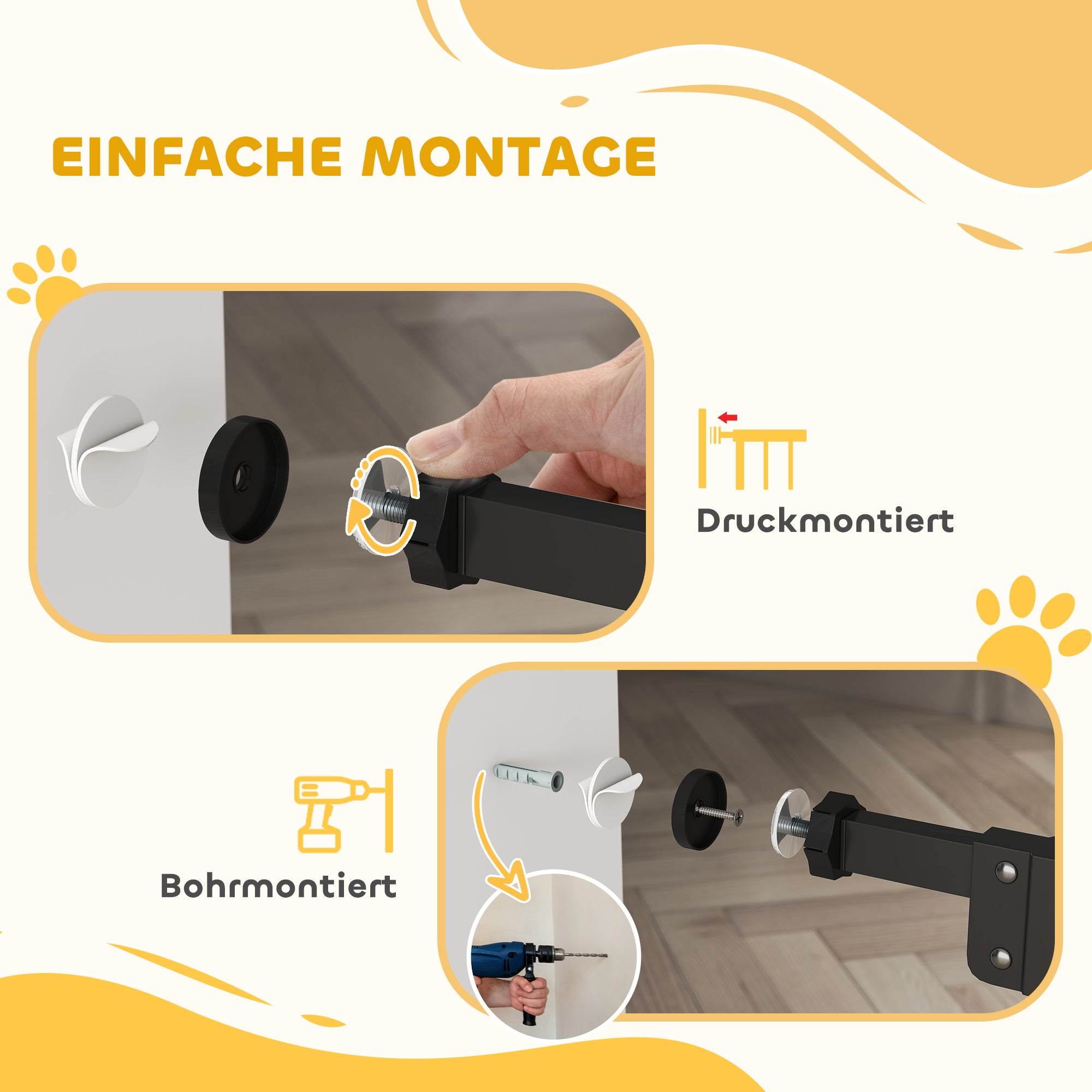 Dog Door Gate, Stair Gate, 74-80 cm Dog Door Gate, Stair Protection, Safety Gate, Automatic Lock, Steel, Black