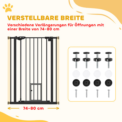 Dog Door Gate, Stair Gate, 74-80 cm Dog Door Gate, Stair Protection, Safety Gate, Automatic Lock, Steel, Black