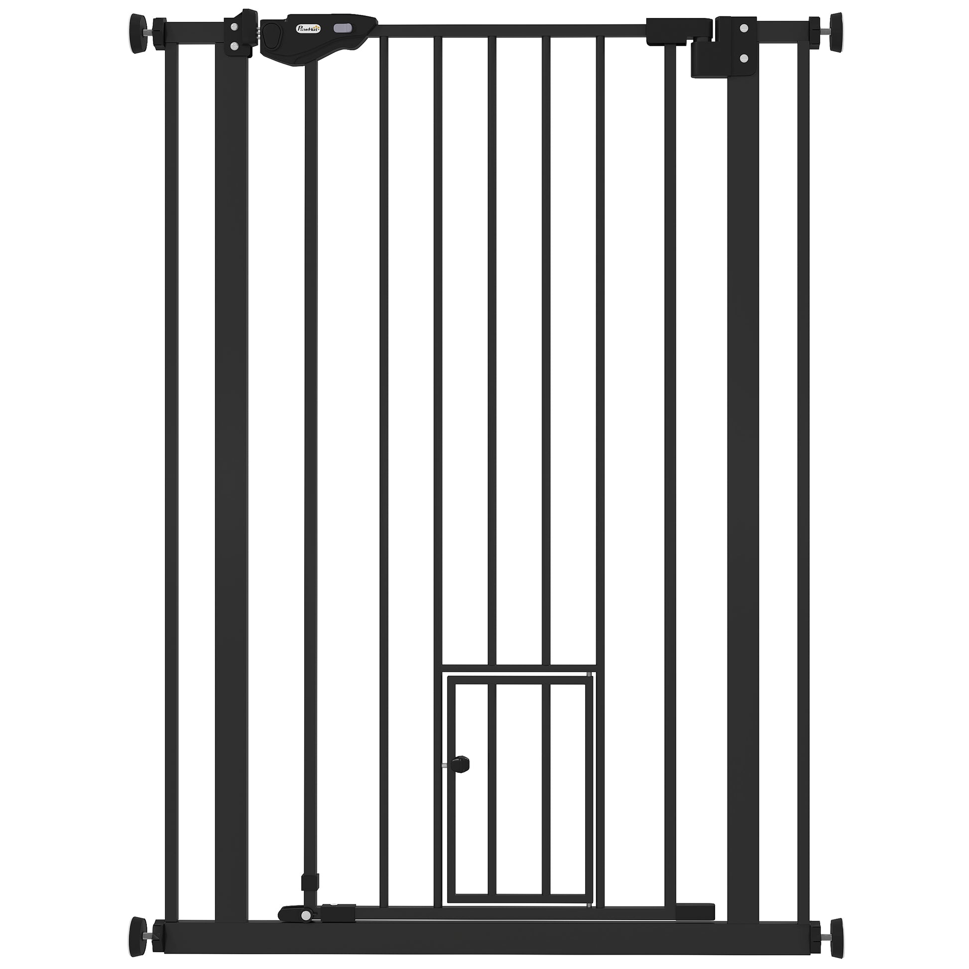 Dog Door Gate, Stair Gate, 74-80 cm Dog Door Gate, Stair Protection, Safety Gate, Automatic Lock, Steel, Black