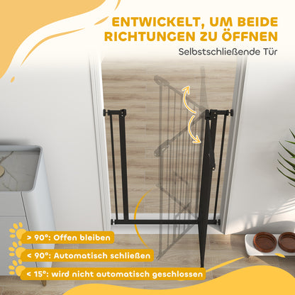 Dog Door Gate, Stair Gate, 74-80 cm Dog Door Gate, Stair Protection, Safety Gate, Automatic Lock, Steel, Black