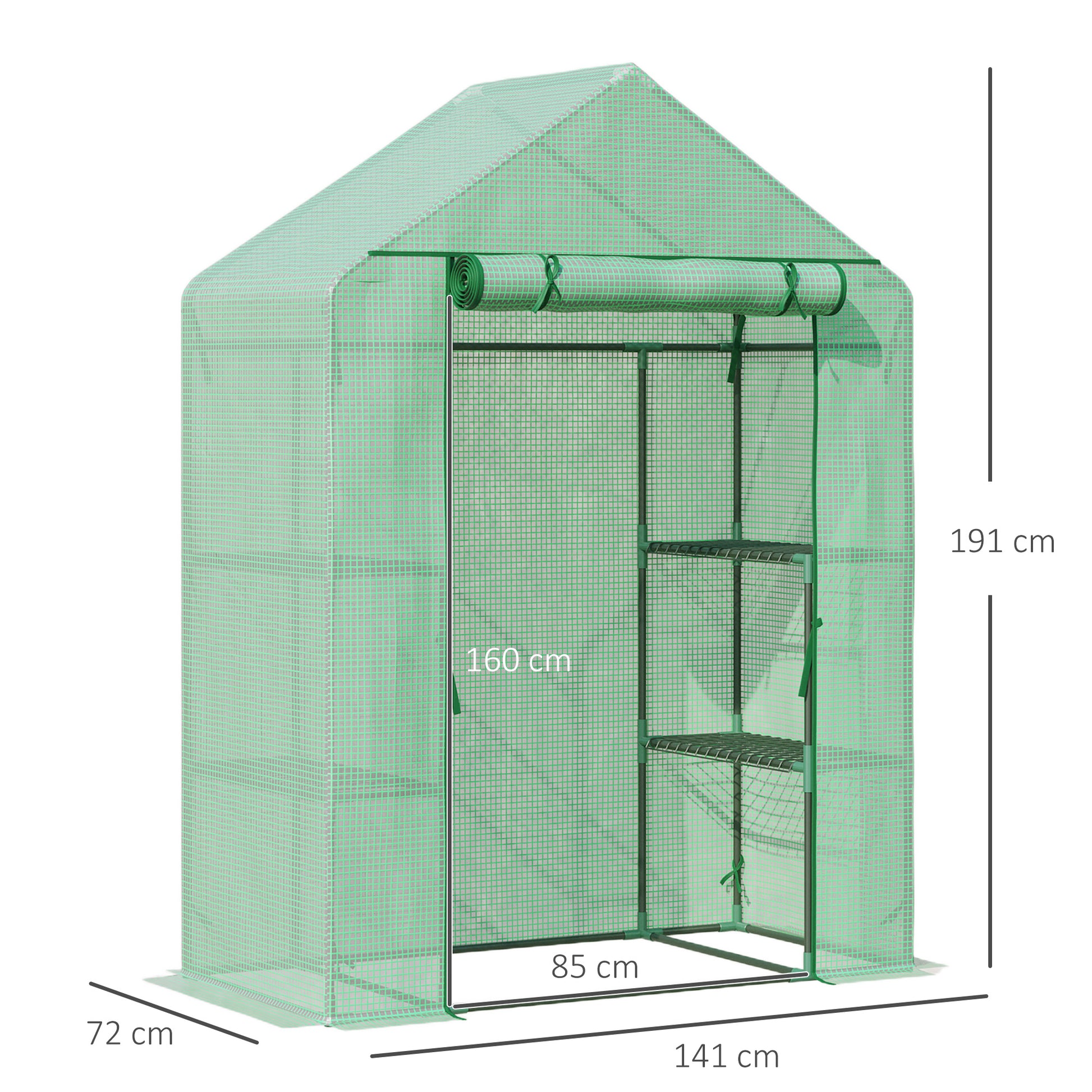Foliage Greenhouse with 6 Shelves Walk-in Garden Shed Greenhouse Tomato House Plant House with Roll-up Entrance Cold Frame Green 141 x 72 x 191 cm