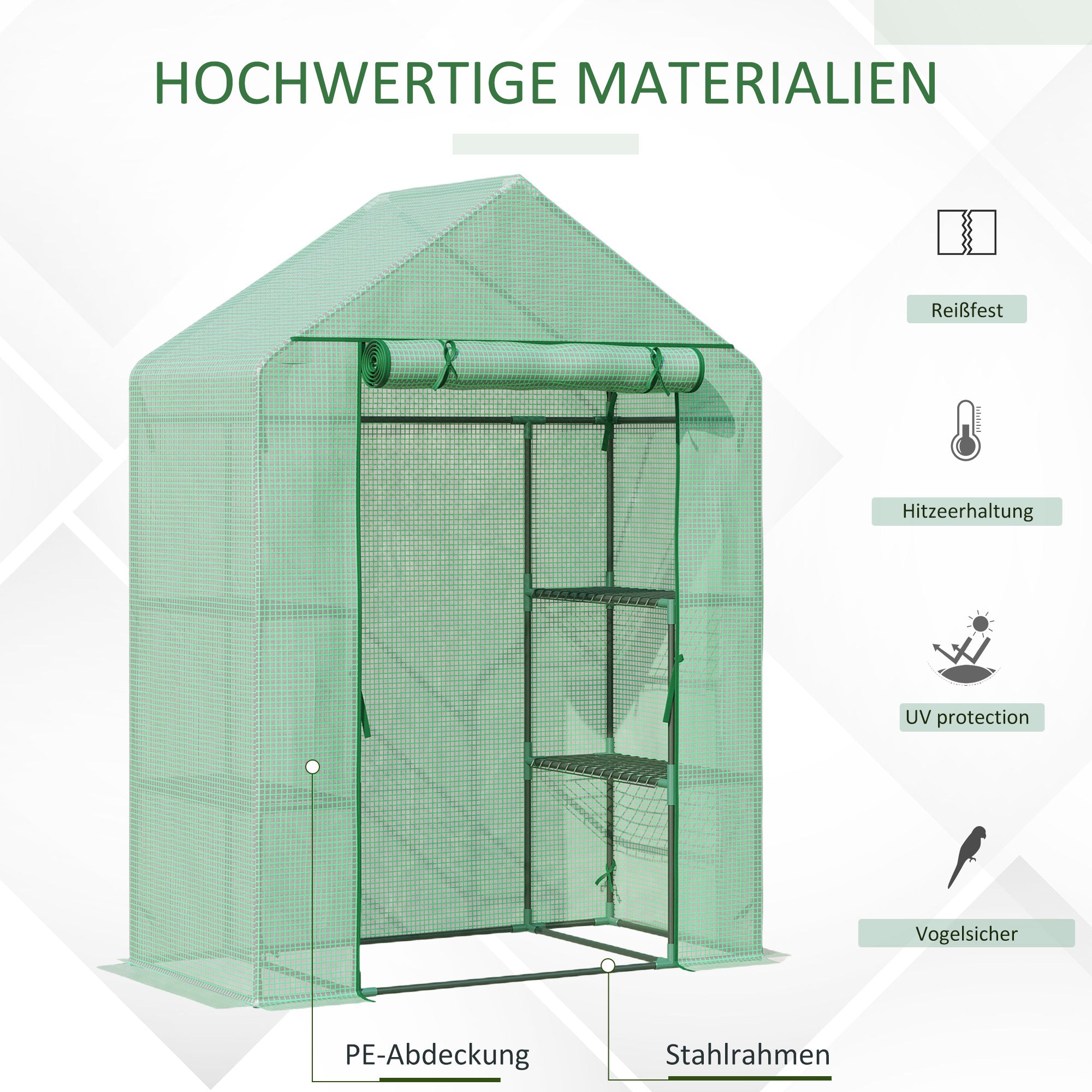 Foliage Greenhouse with 6 Shelves Walk-in Garden Shed Greenhouse Tomato House Plant House with Roll-up Entrance Cold Frame Green 141 x 72 x 191 cm