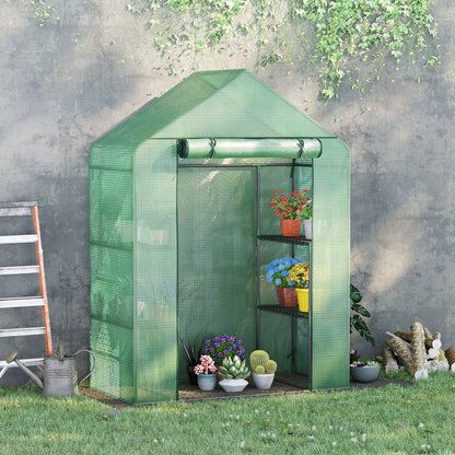 Foliage Greenhouse with 6 Shelves Walk-in Garden Shed Greenhouse Tomato House Plant House with Roll-up Entrance Cold Frame Green 141 x 72 x 191 cm