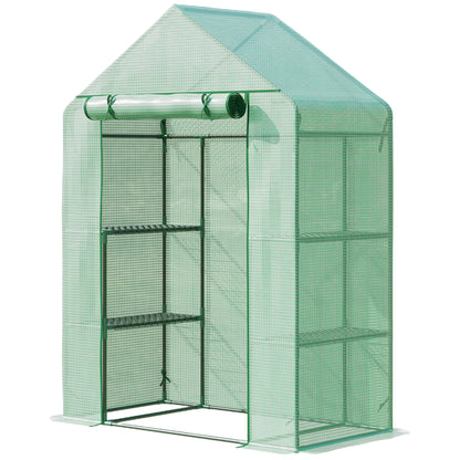 Foliage Greenhouse with 6 Shelves Walk-in Garden Shed Greenhouse Tomato House Plant House with Roll-up Entrance Cold Frame Green 141 x 72 x 191 cm