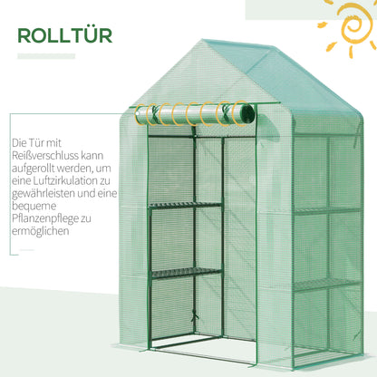 Foliage Greenhouse with 6 Shelves Walk-in Garden Shed Greenhouse Tomato House Plant House with Roll-up Entrance Cold Frame Green 141 x 72 x 191 cm