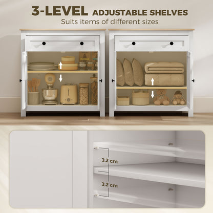 Sideboard Kitchen Cabinet with Drawer, Double Doors & Adjustable Shelf, White Oak-Effect — 30.9 x 13.8 x 31.5 in