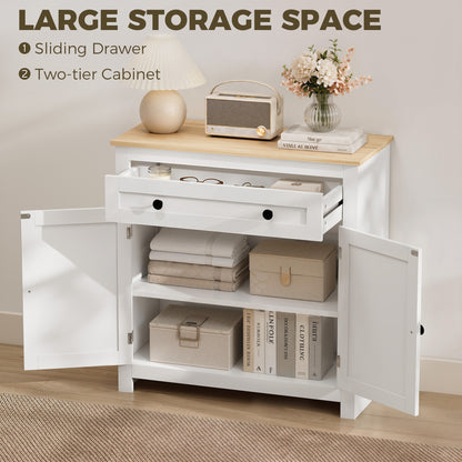 Sideboard Kitchen Cabinet with Drawer, Double Doors & Adjustable Shelf, White Oak-Effect — 30.9 x 13.8 x 31.5 in