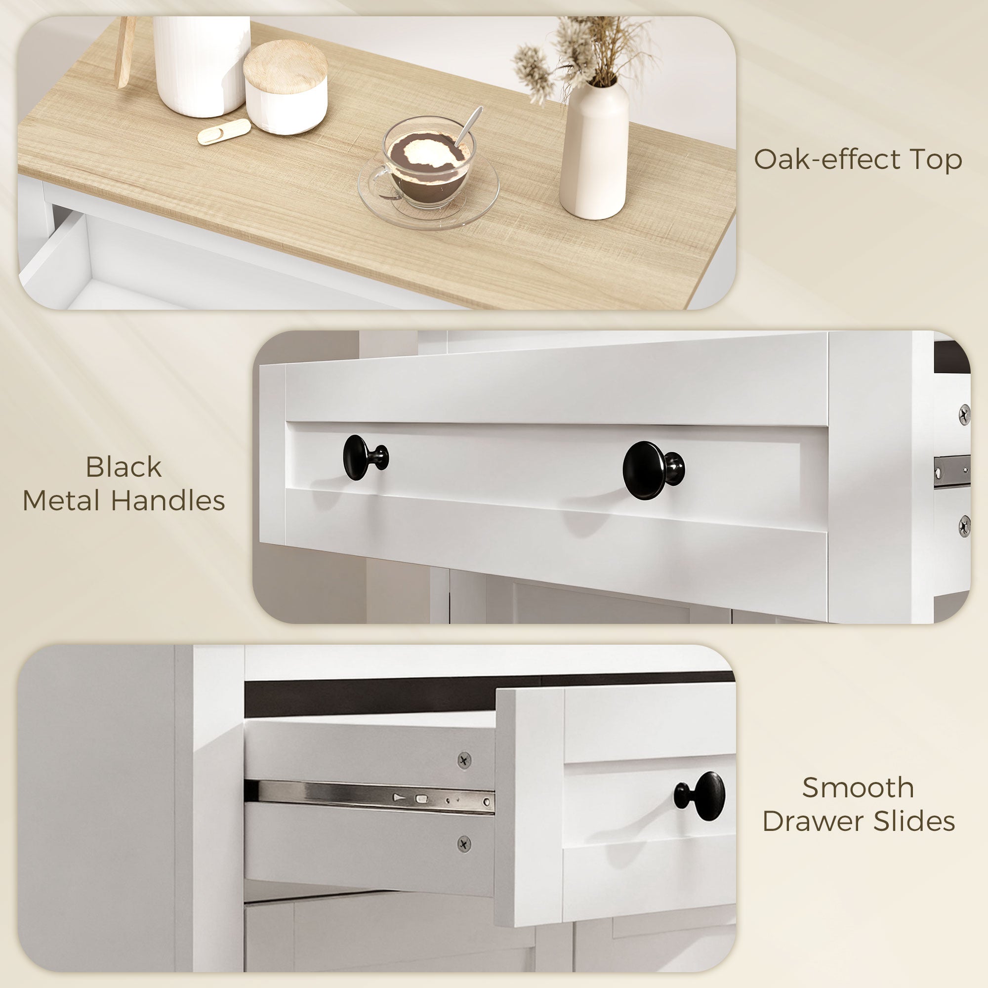 Sideboard Kitchen Cabinet with Drawer, Double Doors & Adjustable Shelf, White Oak-Effect — 30.9 x 13.8 x 31.5 in