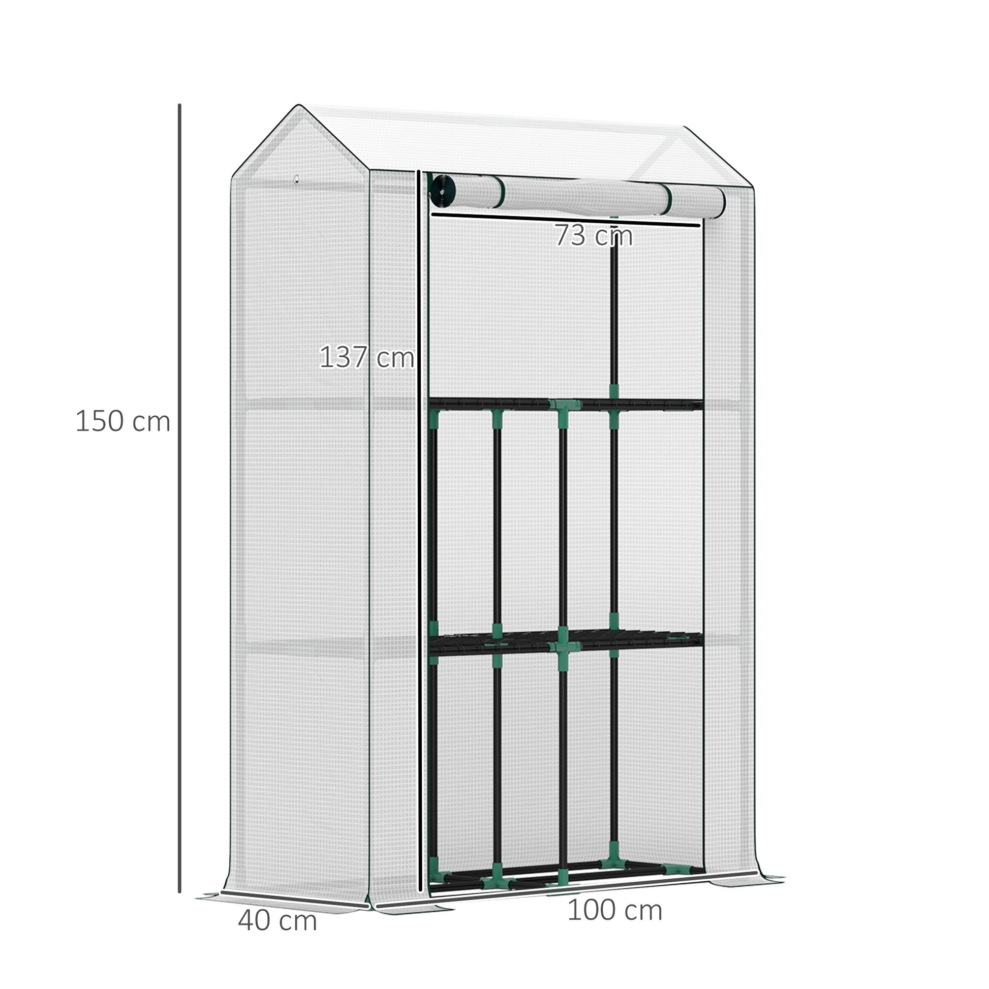 Greenhouse with Shelves Roll-up Door, Winterproof Steel Frame Greenhouse, Greenhouse for Balcony, Garden, Tomato House with UV Protection 100x40x150cm Tomato Greenhouse for Vegetables Flowers Plants White