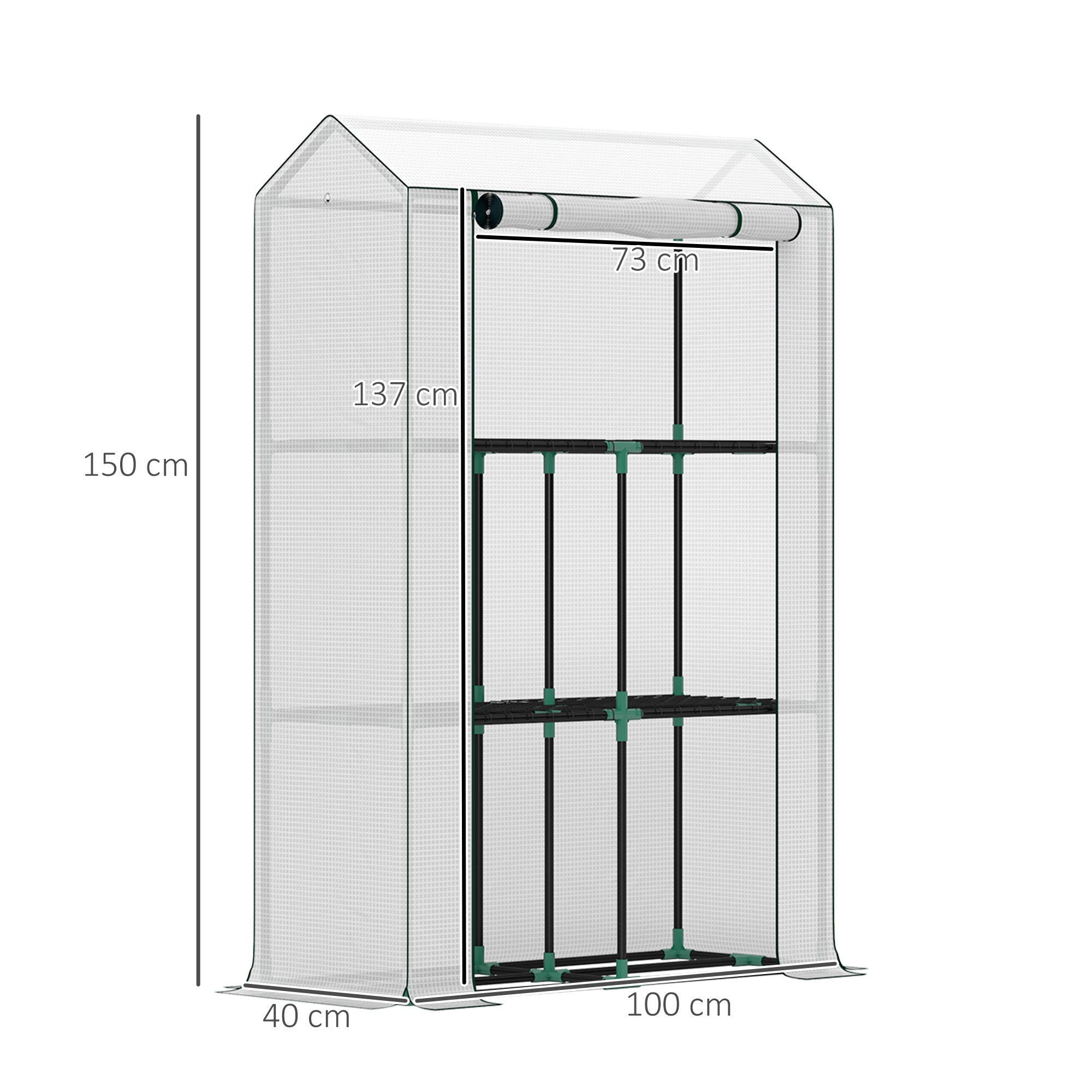 Greenhouse with Shelves Roll-up Door, Winterproof Steel Frame Greenhouse, Greenhouse for Balcony, Garden, Tomato House with UV Protection 100x40x150cm Tomato Greenhouse for Vegetables Flowers Plants White