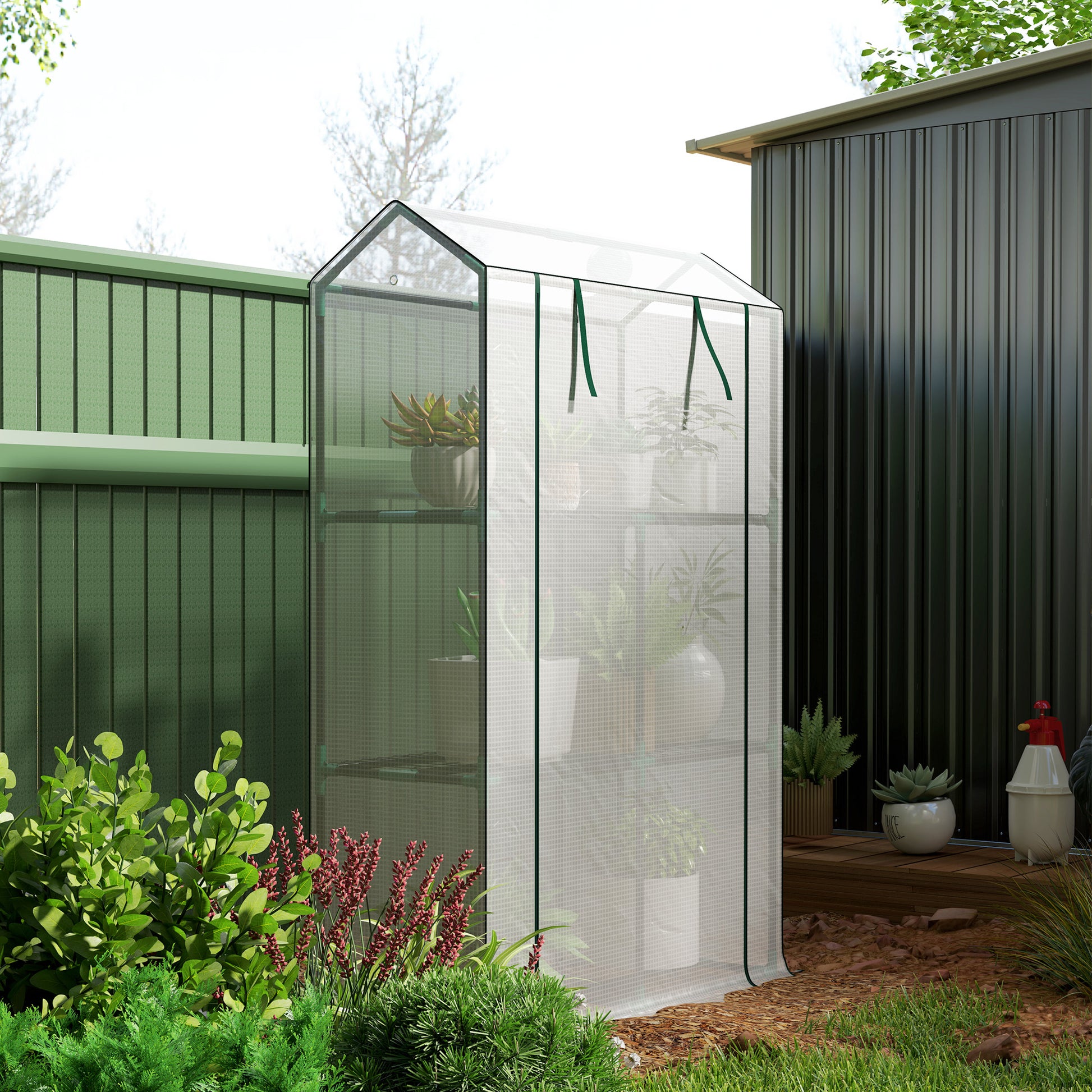 Greenhouse with Shelves Roll-up Door, Winterproof Steel Frame Greenhouse, Greenhouse for Balcony, Garden, Tomato House with UV Protection 100x40x150cm Tomato Greenhouse for Vegetables Flowers Plants White