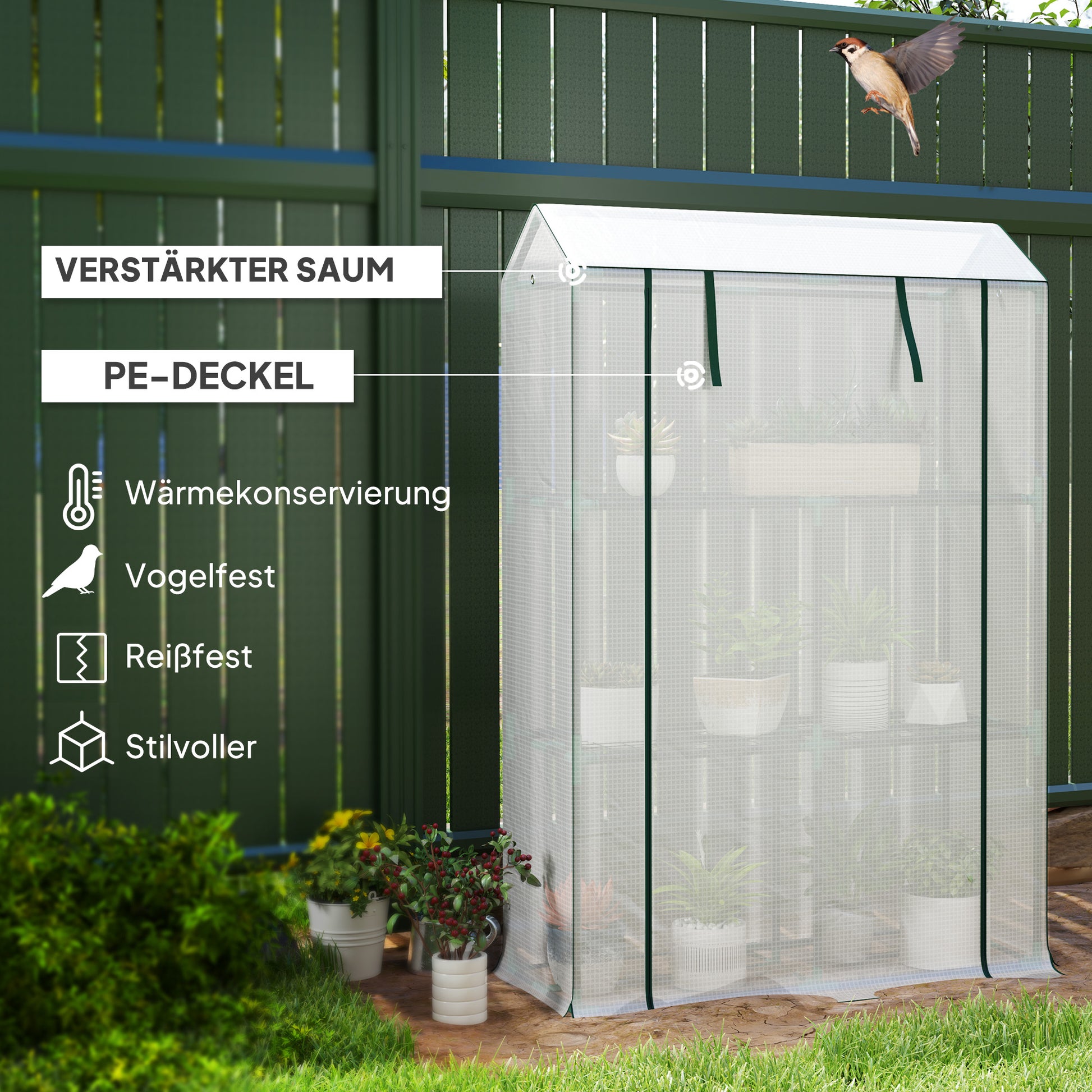 Greenhouse with Shelves Roll-up Door, Winterproof Steel Frame Greenhouse, Greenhouse for Balcony, Garden, Tomato House with UV Protection 100x40x150cm Tomato Greenhouse for Vegetables Flowers Plants White