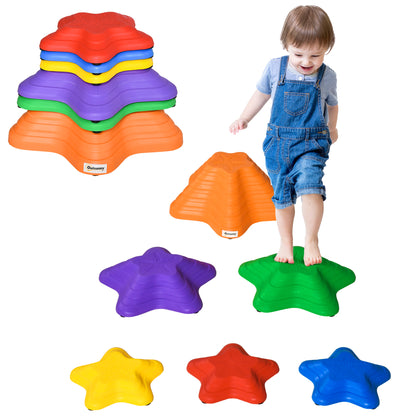 River Stones, 6-pc Balancing Stones, Balance Game, Non-Slip Stackable Stones, Stepping Stones Up to 80 kg Load Capacity, for Children Aged 3-8, Multicolored