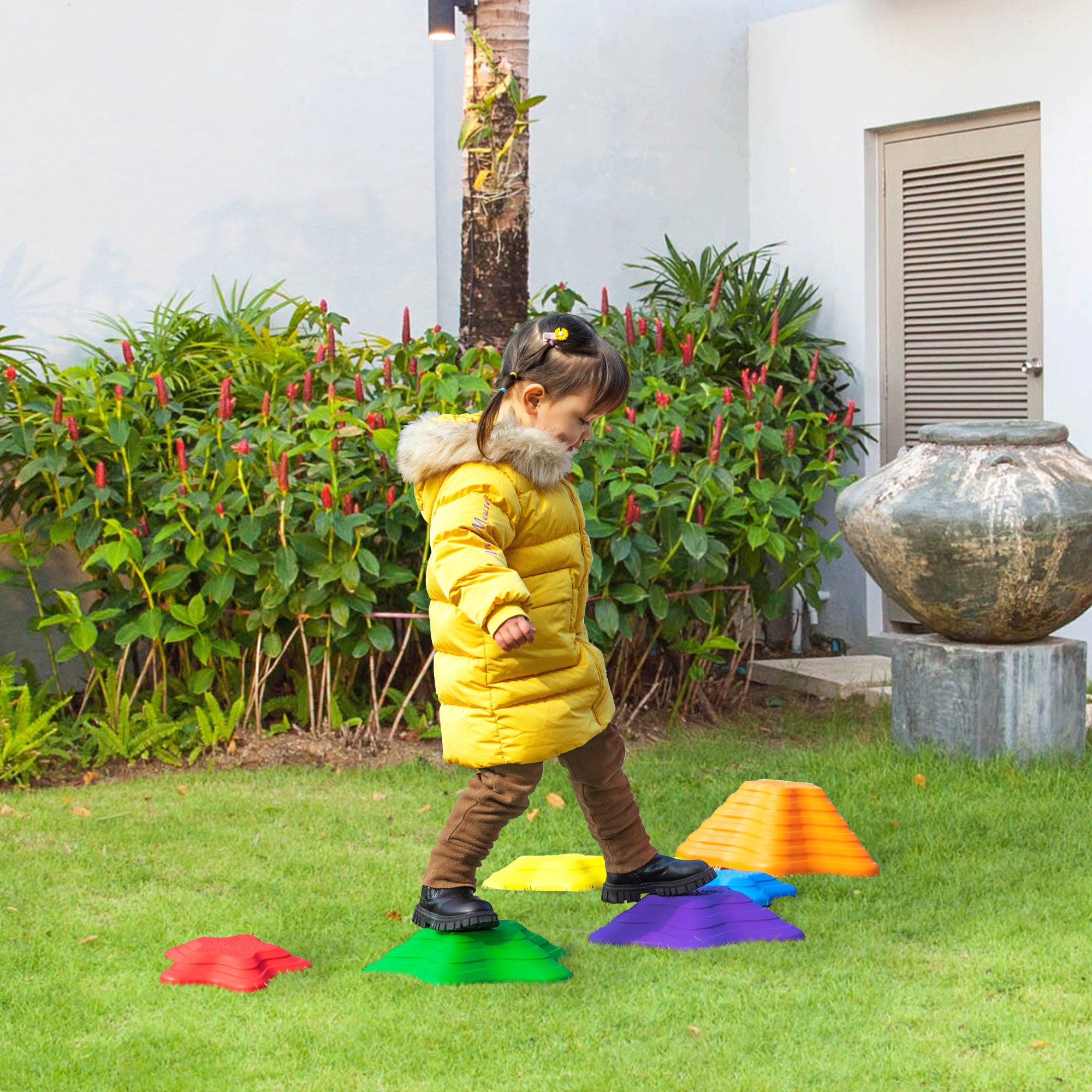 River Stones, 6-pc Balancing Stones, Balance Game, Non-Slip Stackable Stones, Stepping Stones Up to 80 kg Load Capacity, for Children Aged 3-8, Multicolored