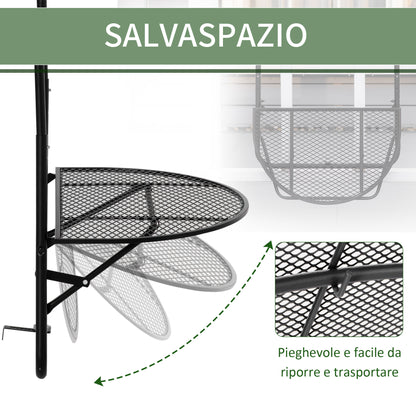 Foldable Metal Railing Table, Balcony Table with Adjustable Height for Railings 3-11cm, Semicircular Shape, 60x60x57-72cm, Black