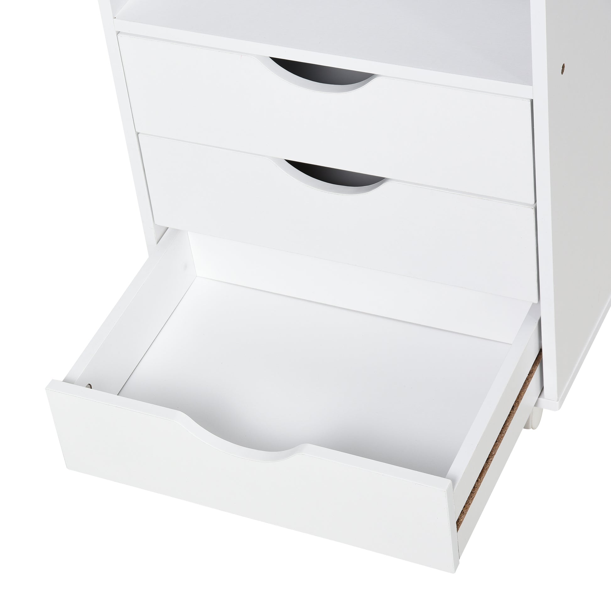 Office Drawer Unit with 3 Drawers and 4 Open Shelves Desk Drawer Unit with Wheels for Office Study 38x40x86.8 cm White