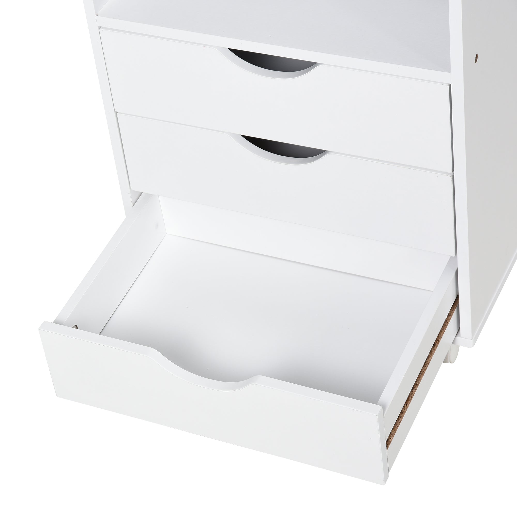 Office Drawer Unit with 3 Drawers and 4 Open Shelves Desk Drawer Unit with Wheels for Office Study 38x40x86.8 cm White
