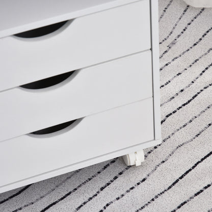 Office Drawer Unit with 3 Drawers and 4 Open Shelves Desk Drawer Unit with Wheels for Office Study 38x40x86.8 cm White