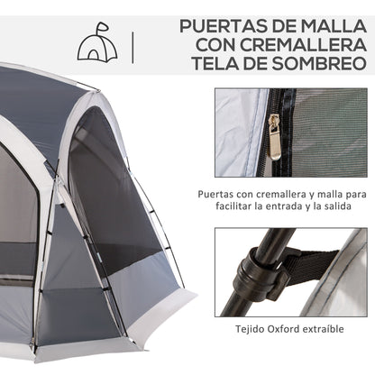 Portable Tent for 6-8 People Beach Camping Tent with 4 Mesh Screens Hook and Anti-UV Transport Bag for Fishing Hiking 137.8"x137.8"x90.6" Gray and White