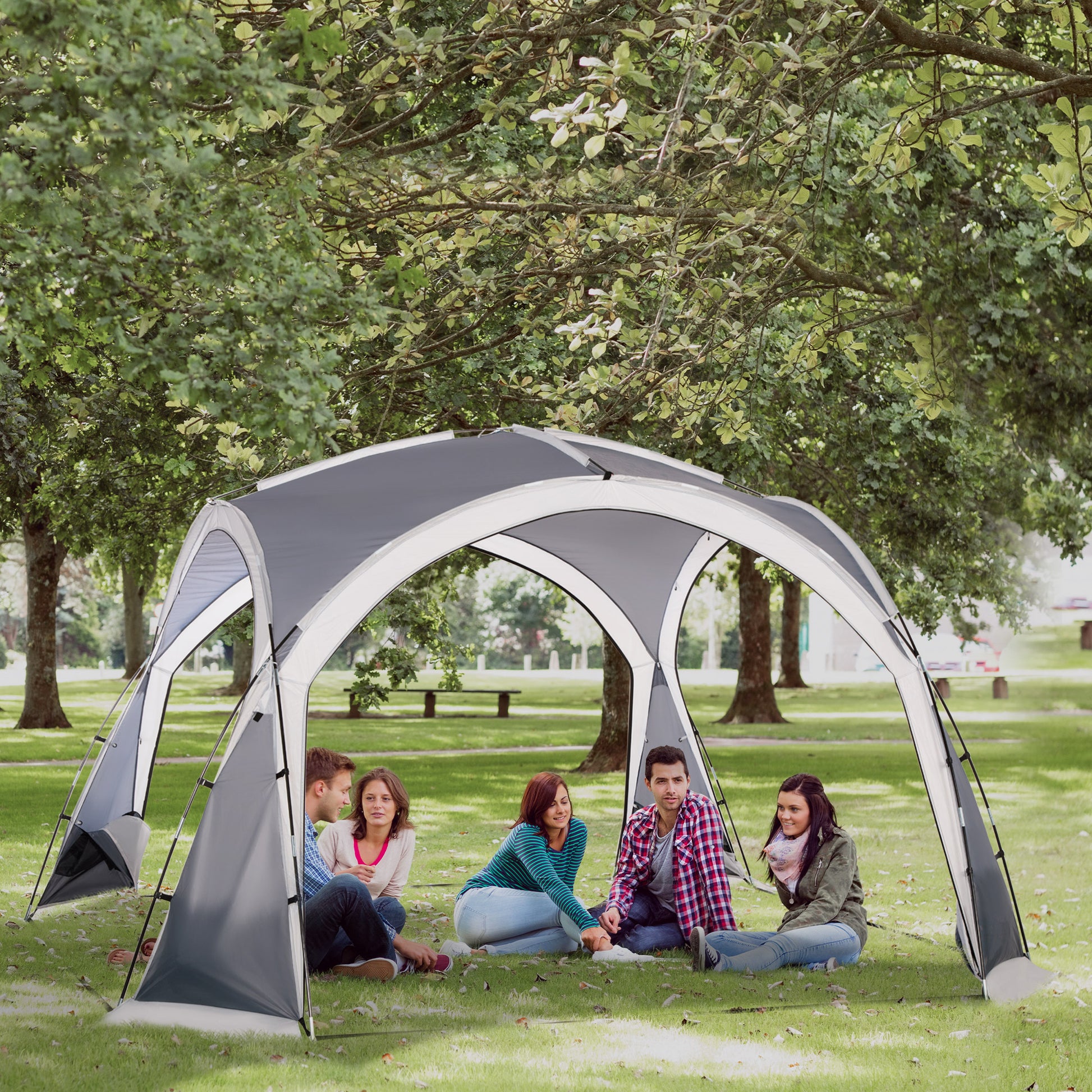Portable Tent for 6-8 People Beach Camping Tent with 4 Mesh Screens Hook and Anti-UV Transport Bag for Fishing Hiking 137.8"x137.8"x90.6" Gray and White