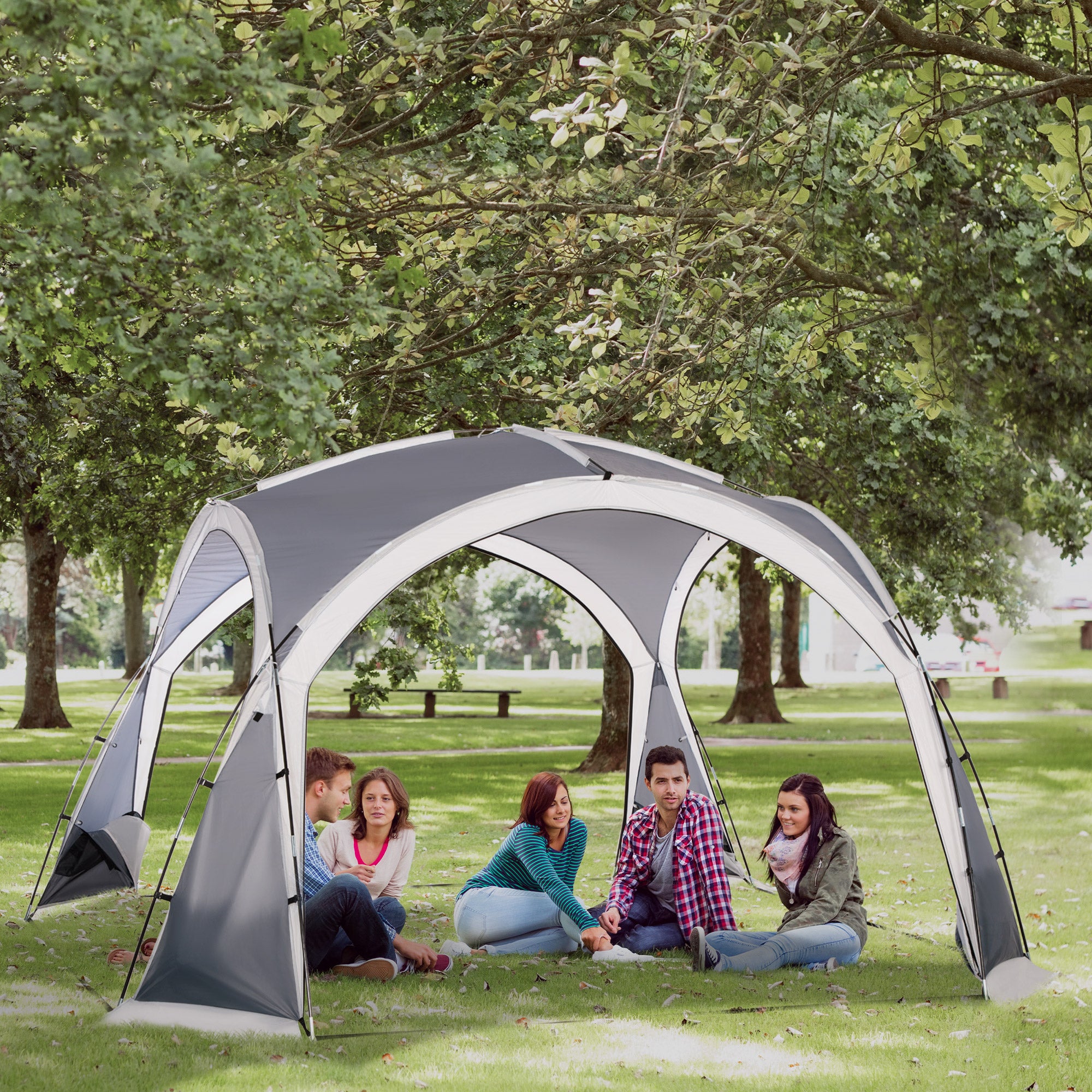Portable Tent for 6-8 People Beach Camping Tent with 4 Mesh Screens Hook and Anti-UV Transport Bag for Fishing Hiking 137.8"x137.8"x90.6" Gray and White