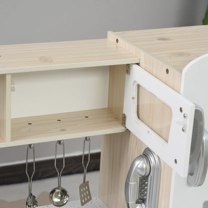Kids Kitchen with Accessories, Dream Kitchen, Play Kitchen, Toy Kitchen for Children aged 3 and Up, Pine, MDF, White, 74 x 30 x 81 cm
