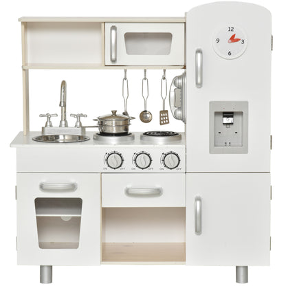 Kids Kitchen with Accessories, Dream Kitchen, Play Kitchen, Toy Kitchen for Children aged 3 and Up, Pine, MDF, White, 74 x 30 x 81 cm