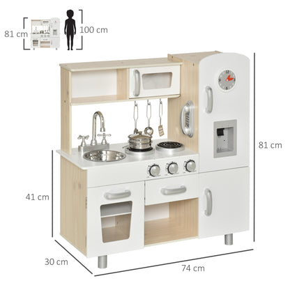 Kids Kitchen with Accessories, Dream Kitchen, Play Kitchen, Toy Kitchen for Children aged 3 and Up, Pine, MDF, White, 74 x 30 x 81 cm
